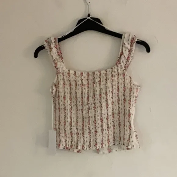 Sienna Sky V-Neck Floral Open Tie Front Tank Top, Size M, Cream, NWT - Picture 2 of 6